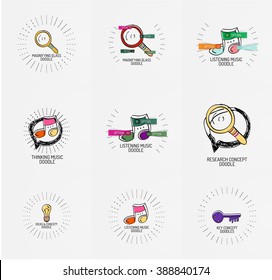 Vector set of hand drawn design elements in circles