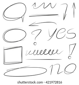 vector set of hand drawn design elements, arrows, circle and rectangle markers