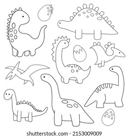 Vector Set Of Hand Drawn Dinosaurs. Clipart Set. Line Style. Dino And Dinosaur Eggs.
Cute Dinosaurs Set. Lovely Vector Collection Of Animals For The Coloring Book Or Page For Kids And Adults.