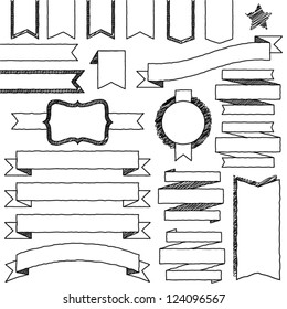 Vector Set of Hand Drawn Doodle Web Design Elements (filled with white)