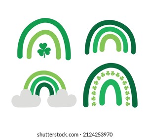 Vector set of hand drawn doodle flat Irish st Patrick day rainbow isolated on white background