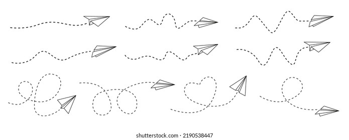 Vector set of hand drawn doodle paper airplane