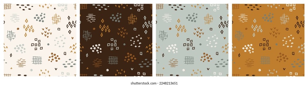 Vector Set of Hand Drawn Doodle Abstract Geometric Shapes Seamless Patterns.