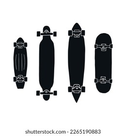 Vector set of hand drawn doodle sketch black skateboards isolated on white background