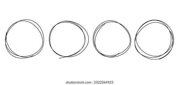 Vector set of hand drawn doodle circles. Draw a circle shaped line. Design elements for labels, messages, notes.
