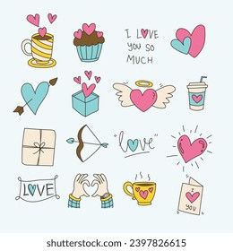 Vector set of hand drawn doodle valentine's day elements