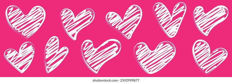 vector set of hand drawn doodle hearts, black and white hearts isolated. Valentine's day graphic elements