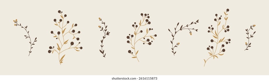 Vector Set of Hand Drawn doodle Berry Branches