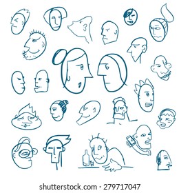 vector set of hand drawn doodle character heads