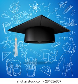 Vector Set Of Hand Drawn Doodle School Vectors And Graduation Cap