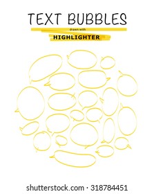 Vector set of hand drawn doodle elements. Text bubbles and balloons, frames and arrows isolated on light backdrop. Colorful paint drops. Elements for comic art design.. 