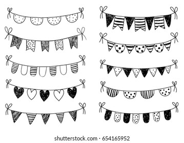 Vector set with hand drawn doodle buntings 