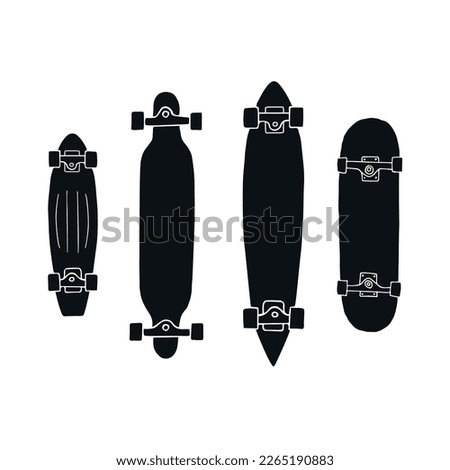 Vector set of hand drawn doodle sketch black skateboards isolated on white background