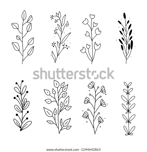 Vector set of hand drawn doodle floral
dividers and borders. Hand drawn elements flowers, branches,
leaves, wreaths,
flourishes.
