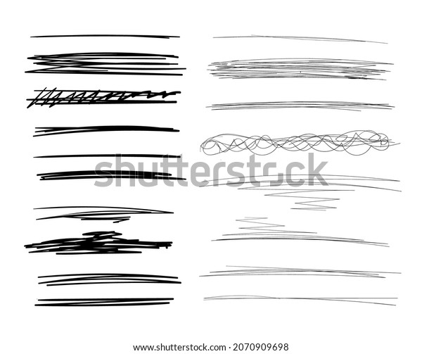 Vector Set of Hand Drawn Doodle Lines Isolated on\
White Background, Sketched Design Elements,  Black Lines, Isolated\
Set.