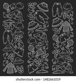 Vector set of hand drawn doodles of fashionable clothes and accessories for men, women and children. Sketches for use in design