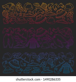 Vector set of hand drawn doodles of fashionable clothes and accessories for men, women and children. Sketches for use in design