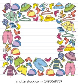 Vector set of hand drawn doodles of fashionable clothes and accessories for men, women and children. Sketches for use in design