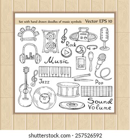 Vector set with hand drawn doodles of music symbols. Sketches for use in design