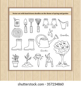 Vector set with hand drawn doodles on the theme of spring and garden. Sketches for use in design, web site, packing, textile, fabric