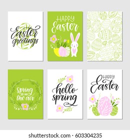 Vector set of hand drawn Easter greeting cards. Happy Easter. Great print for invitations, posters, tags. 