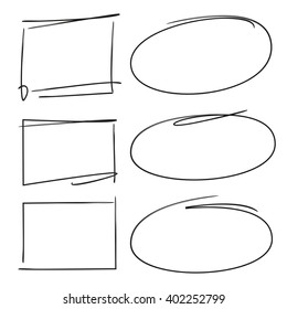 vector set of hand drawn elements, circle highlighter and rectangle frames