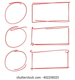 vector set of hand drawn elements, pen circles, rectangles, highlighter 