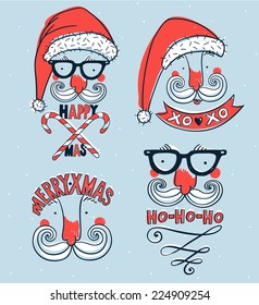 vector set of hand drawn emblems with Santa