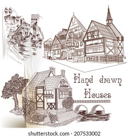 Vector set of hand drawn European houses