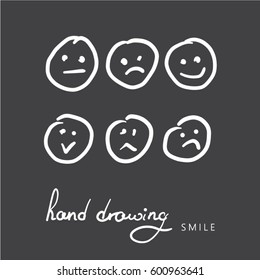 vector set of hand drawn faces on black background