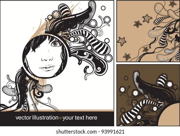 vector set of hand drawn fantasy cards