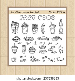 Vector set of hand drawn fast food. Sketches for use in design
