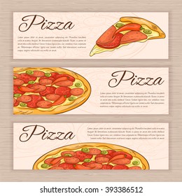 vector set of hand drawn fast food banners with pizza.