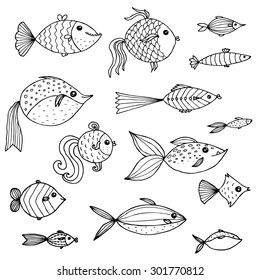 Vector Set Of Hand Drawn Fish