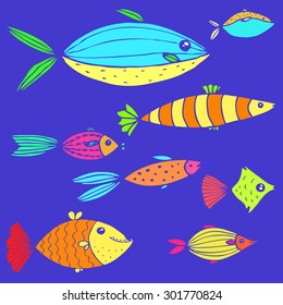 vector set of hand drawn fish