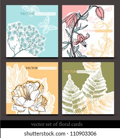 vector set with hand drawn floral cards