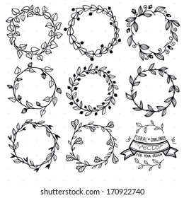 vector set of hand drawn floral frames 