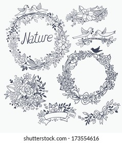 vector set of hand drawn floral elements