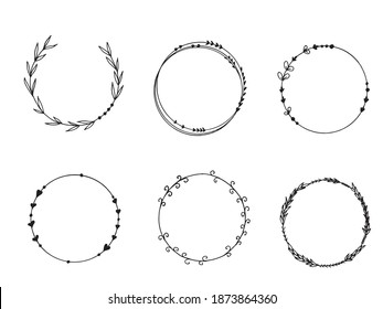 Vector set of hand drawn floral wreath.Valentine's day, be my valentine. Botanical framework. Floral clipart