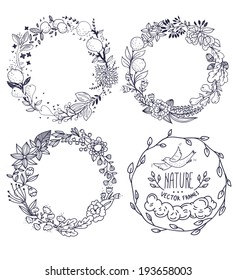 vector set of hand drawn floral wreathes