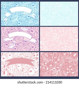 vector set of hand drawn floral cards