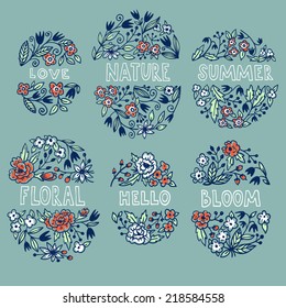 vector set of hand drawn floral emblems