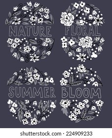 vector set of hand drawn floral emblems