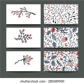 vector set of hand drawn floral cards
