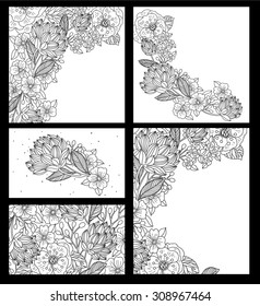 vector set of hand drawn floral cards