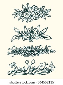 Vector set of hand drawn floral borders. Beautiful design elements.