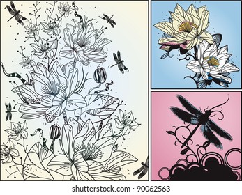 vector set of hand drawn floral cards