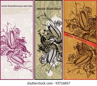 vector set of hand drawn floral cards