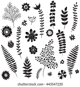 vector set of hand drawn flowers on isolated background