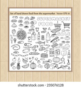 Vector set of hand drawn food from the supermarket. Sketches for use in design
